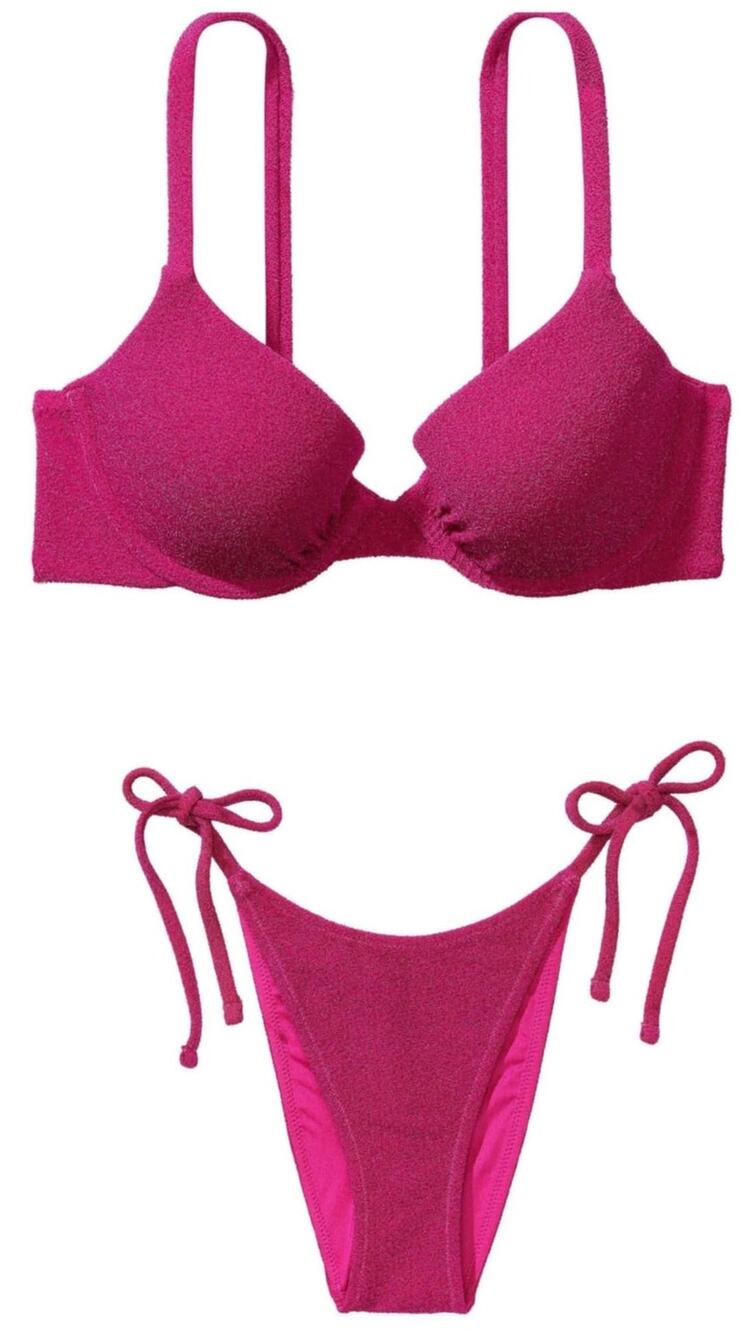 VS Swim Shimmer Icon Push-Up Top + Side-Tie Brazilian Bikini Bottom Forever Pink